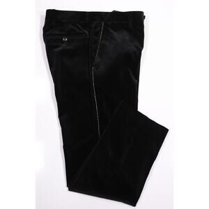 Etro Mens Black Velvet Formal Pants Trousers Gold Chain Leg 32x27